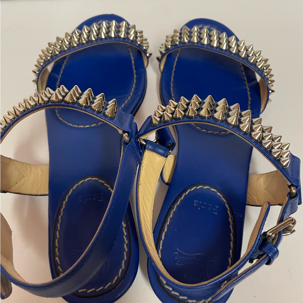 Christian Louboutin Blue Studded Leather Sandals - Picture 8 of 15